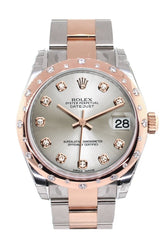 Rolex Datejust 31 Silver Diamond Dial Bezel 18K Rose Gold Two Tone Ladies Watch 178341 / None